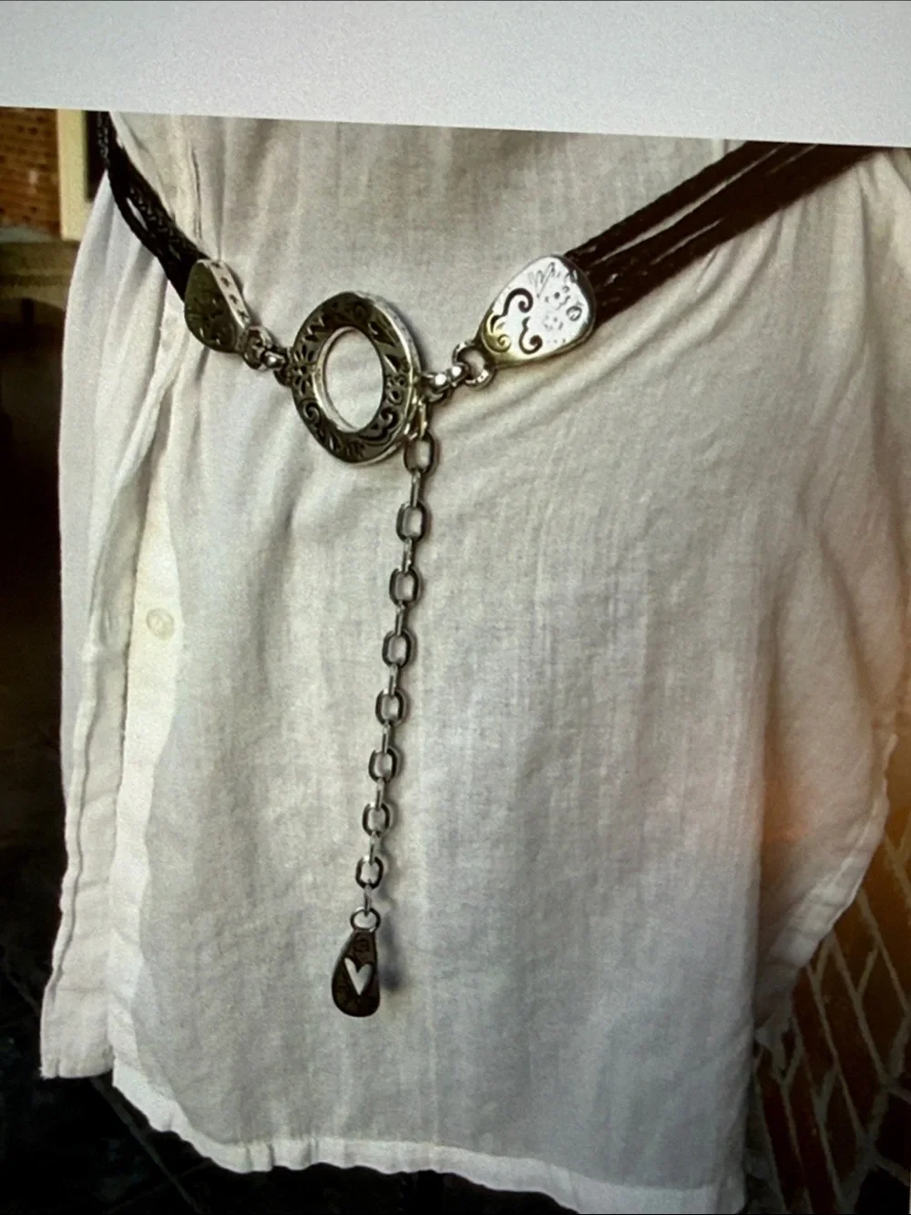 VTG Brighton Black Braided Leather Chain Belt